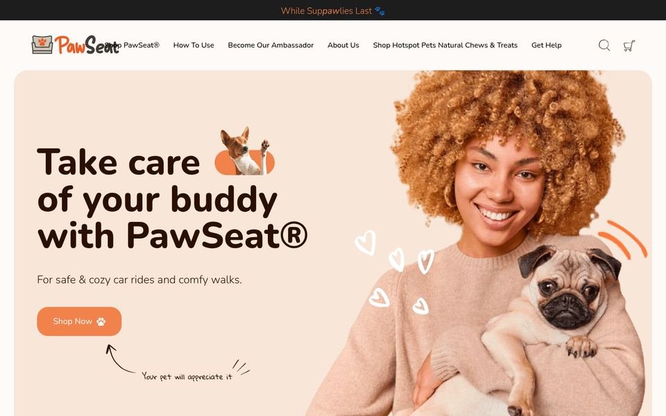 PawSeat homepage screenshot