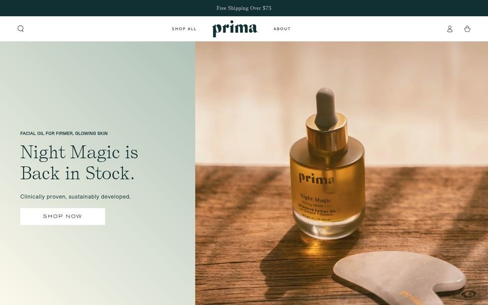 Prima homepage screenshot
